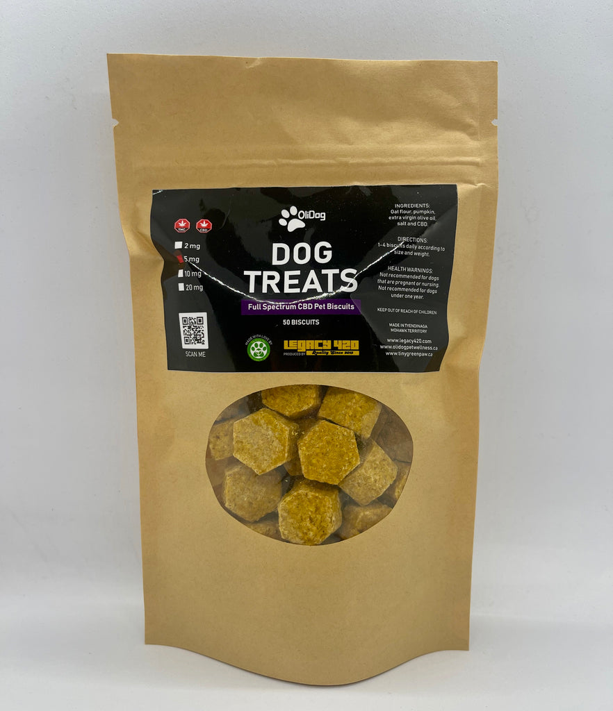 oli dog pet wellness full spectrum treats. 5mg per treat. 50 treats per bag