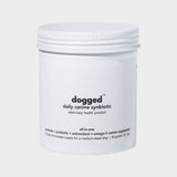 dogged daily canine snbiotic on white metal jar