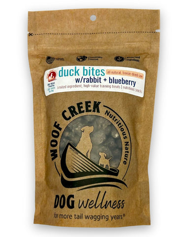 Woof Creek Natural Duck Treats with Rabbit and Blueberries