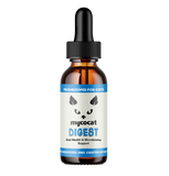 Bottle of mycocat Dioest for cats on a white background