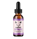 amber glass Bottle of mycocat Vitality supplement for cats on a white background