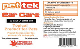 Pet Tek Ear Care Ingredients and directions 